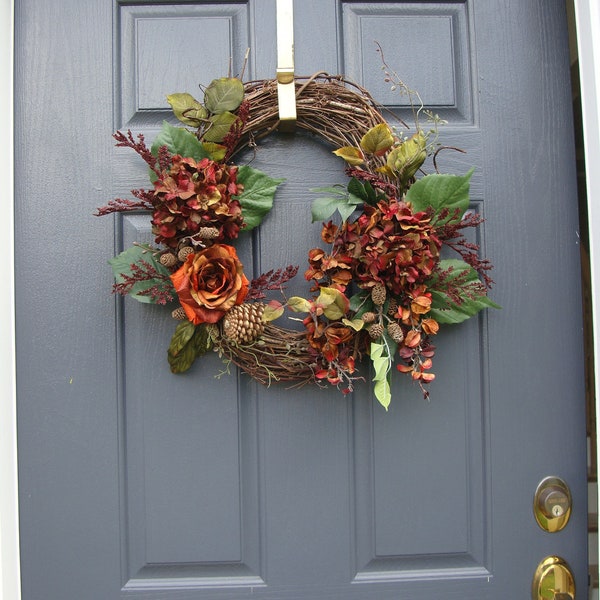 Winter Wreath - Brown and Gold Hydrangeas-  Pinecone