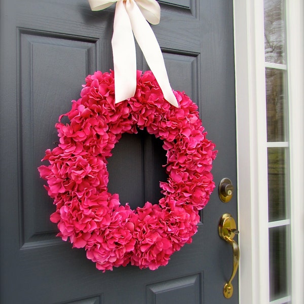 Pink Spring Hydrangea Door Wreath, Hydrangea Wreaths, Front Door Wreaths, Pink Wreaths