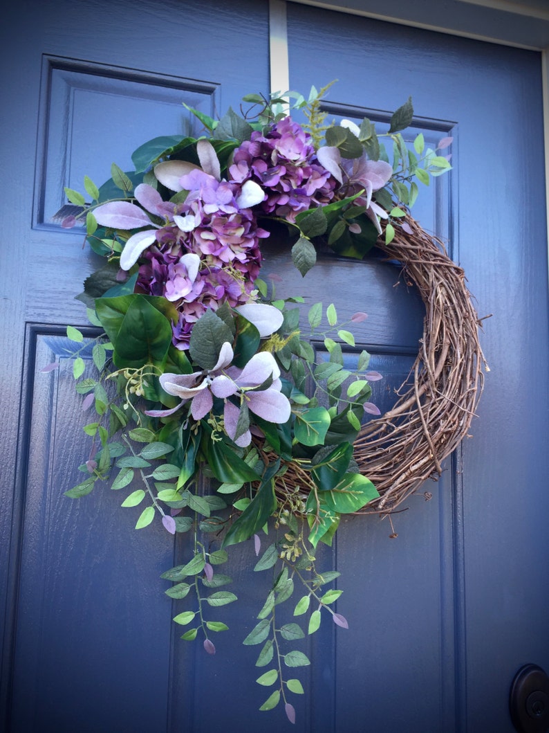 Hydrangea Wreath Spring Door Wreaths Purple Wreaths Spring Etsy