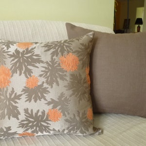 Taffeta & Chenille Fabric Decorative Throw Pillow 18x18 Inches Cushion Cover in Brown and Orange Flower Design Classic Pillows