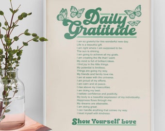 Gratitude Print, Aesthetic Dorm Decor, Positive Affirmations, Retro Wall Decor, Large Printable Art Digital Download, DGT024