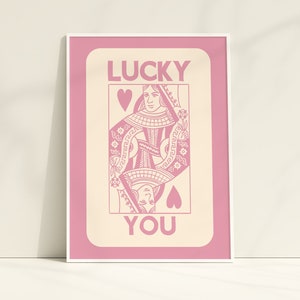 Retro Trendy Aesthetic Wall Art, Wall Print, Digital Download Print, Wall Decor, Large Printable Art, Queen of Hearts, Lucky You Card DGT007