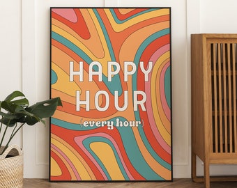 Happy Hour Digital Wall Art Prints |Trendy Wall Art | Modern Kitchen Decor Illustration | Large Printable Art |  Digital Download DGT017