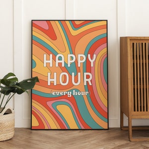 Happy Hour Digital Wall Art Prints |Trendy Wall Art | Modern Kitchen Decor Illustration | Large Printable Art |  Digital Download DGT017