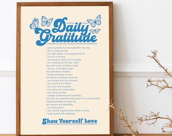 Daily Gratitude, Gratitude Print, Aesthetic Dorm Decor, Positive Affirmation, Retro Wall Decor, Large Printable Art Digital Download, DGT023