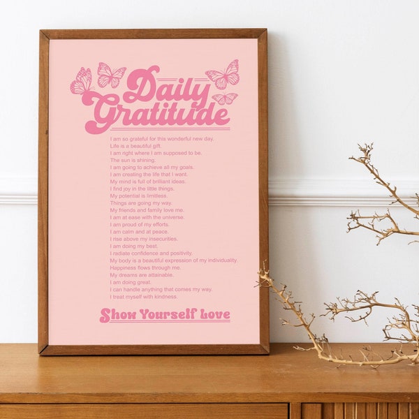 Gratitude Print, Aesthetic Dorm Decor, Positive Affirmations, Retro Wall Decor, Large Printable Art Digital Download, DGT025