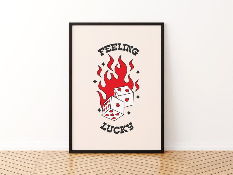 Feeling Lucky, Trendy Dice Wall Print, Digital Download Print, Retro Wall Decor, Large Printable Art, Downloadable Art Prints, DGT027 image 3