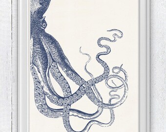 Vintage octopus n 20 - sea life print- Navy blue big octopus- vintage natural history SAS144