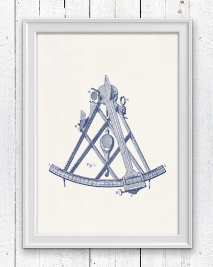 Vintage Sextant In Blue Nautical Tools Poster Sea Life Etsy