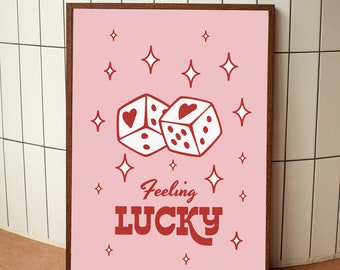 Feeling Lucky Dices, Dice Cute Wall Print, Digital Download Print, Retro Wall Decor, Large Printable Art, Downloadable Prints, digital Art