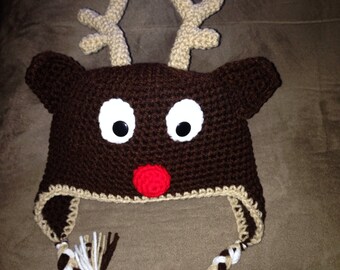 Rudolph the red nose reindeer (hat, cap, beanie,crochet)