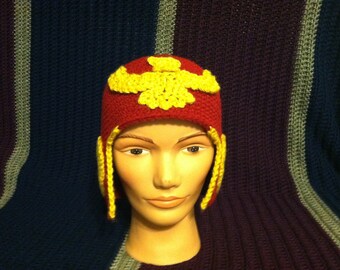 Red and Gold Captain Falcon beanie helmet (video game character cap, hat, crochet)