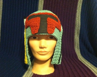 Red and Green inspired by Boba Fett helmet beanie (cap, hat, crochet)