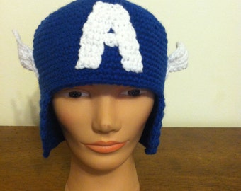 Captain America beanie, cap, hat, blue Marvel hat