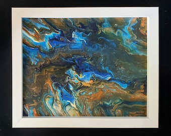 Blue and Green Abstract Fluid Art Acrylic Pour Painting 11x14" - Etsy