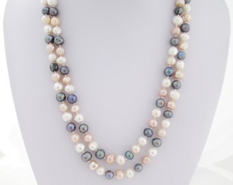 Long pearl necklace, hand knotted with large pearl, pearl statement necklace, Elegant Freshwater Pearl Necklace