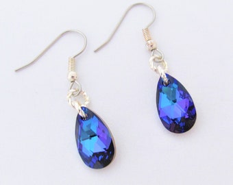 Purple Drop earrings, Purple Swarovski Crystal Drop earrings, Purple Pear Drop earrings, Purple Swarovski Crystal earrings