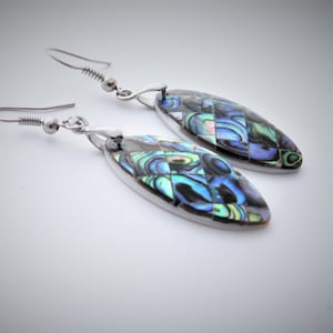 Large Oval Paua Abalone earrings on Sterling Silver 925, Natural Bleu Green Turquoise Purple Shell earrings, Large Oval shape earrings