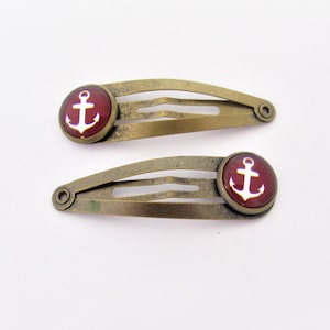 Nautical Hair Accessory, Nautical Barrettes, Anchor Barrettes, Red and White Anchor Handmade Hair Piece, Cute Hair Clip