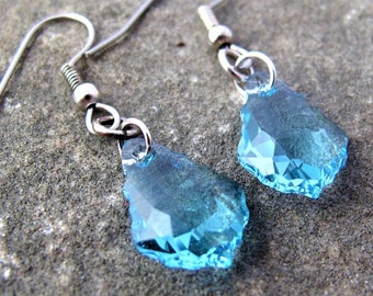 Light Blue earrings, Aquamarine earrings, Blue Swarovski Baroque Crystal on Sterling Silver 925