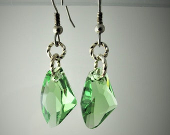 Green Crystal Earrings, Period Green Swarovski Crystal earrings - Sparkling light Green Swarovski multifaceted crystal on Sterling Silver