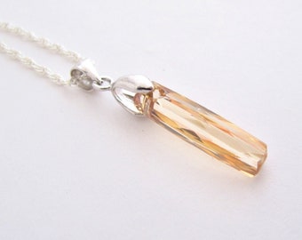 Gold Champagne Swarovski Crystal Pendant, Golden Minimalist Crystal Necklace on Sterling Silver 925