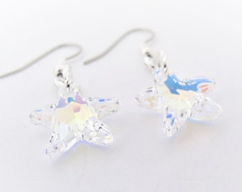 Starfish Jewelry, Sparkling Starfish earrings, Aurora Borealis, Rainbow Starfish Swarovski Crystals