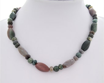 Jade Gemstone necklace, Unique Multi gemstone necklace, Dark green and pink Semi-Precious Gemstone, Natural Gemstone