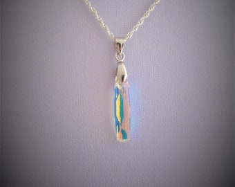 Iridescent Rainbow Necklace Swarovski Crystal Pendant, Iridescent Bridal Necklace, Aurora Borealis Necklace on Sterling Silver 925