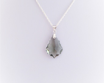 Gray Diamond Swarovski Crystal pendant on Sterling Silver 925, Gray Crystal necklace, Grey pendant