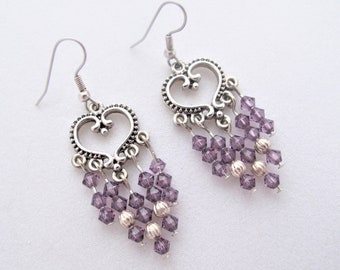 Amethyst Chandelier earrings, Swarovski Crystals Purple Chandelier earrings, Bridal earrings, Romantic earrings, Dangle purple earrings