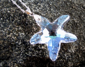 Large Starfish pendant, Clear Starfish Necklace, Sparkling Swarovski Crystal Starfish in clear tone on a sterling silver 925 bail and chain