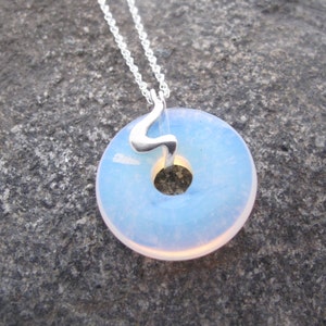 Small Round Moonstone necklace, Unique Opal necklace, Semi-Precious Gemstone Pendant on Sterling Silver 925 bail & chain