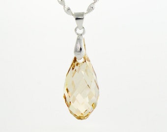 Gold Champagne Crystal Necklace, Sparkling Gold Swarovski faceted pendant on Sterling Silver necklace, Sparkling Gold Drop necklace