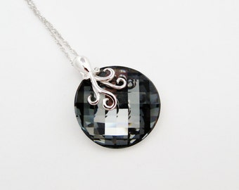 Black Diamond Necklace, Dark Gray necklace, Swarovski Crystal Twist Black Diamond pendant, Dark Gray Pendant, Elegant, Stunning Swarovski