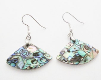 Beach Shell Earrings, Large Ocean Earrings, Large Paua Abalone, Natural Bleu Green Turquoise Purple Shell earrings, Large Fan shape earrings