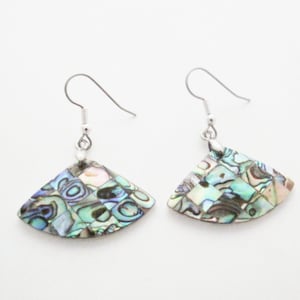 Beach Shell Earrings, Large Ocean Earrings, Large Paua Abalone, Natural Bleu Green Turquoise Purple Shell earrings, Large Fan shape earrings