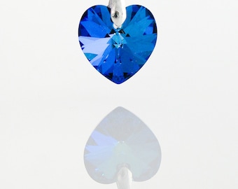 Cobalt Blue - Bermuda Blue 18mm Swarovski Crystal Element Heart necklace mounted on Sterling Silver 925