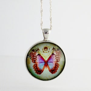 Vlinderhanger, vintage vlinderhanger, grote vlinderketting, kleurrijke vlinderketting aan sterlingzilveren 925-ketting
