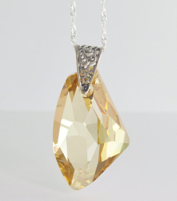 Heart Necklace Made with Sparkling Golden Shadow Crystals Sterling Silver Heart Necklace Made with Sparkling Golden Shadow Crystals Sterling Silver