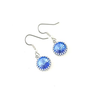 Blue Crystal Drop earrings,Sapphire Blue earrings, Sterling Silver&surgical steel, Swarovski Sapphire Drop earrings