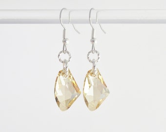 Sparkling Gold earrings - Gold Swarovski Multifaceted sparkly rock shaped earrings mounted on Sterling Silver 925 with surgical steel hooks