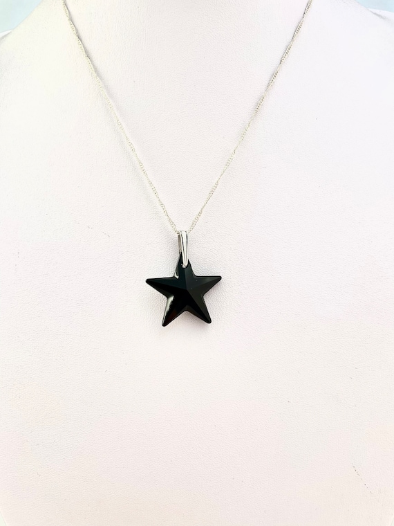 Black Swarovski Crystal Star Necklace, Sterling Silver 925