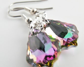 Purple Crystal Earrings, Purple, Turquoise Earrings, Elegant Swarovski Baroque Crystal Earrings Electra, Rainbow