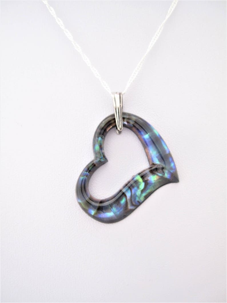 Colgante de abulón Paua con collar de corazón en plata de ley 925 imagen 0