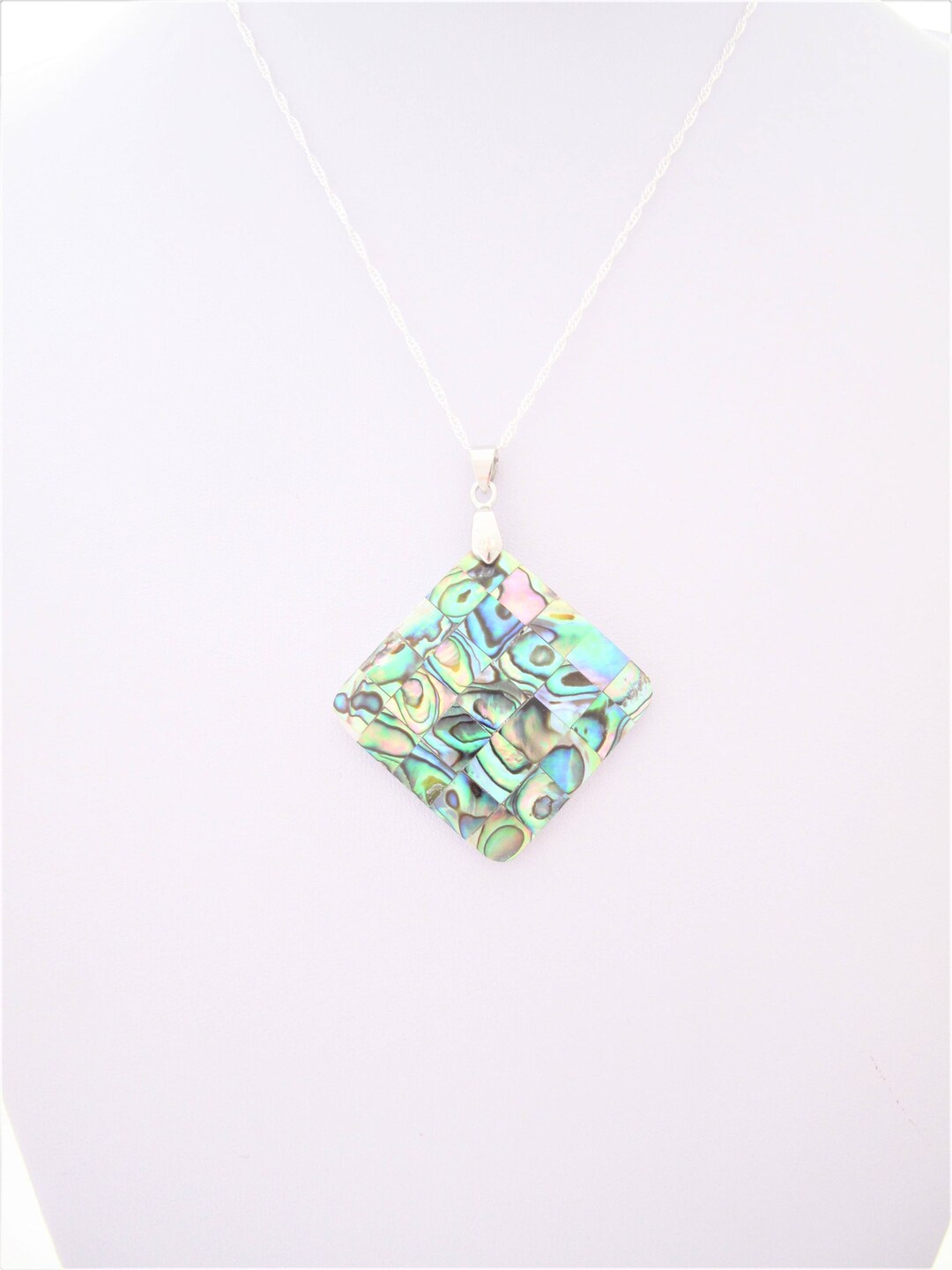 Pendentif En Argent 925 Avec Pierre Paua/Abalone - Bleu-vert Irisé - Neuf Avec étiquettes