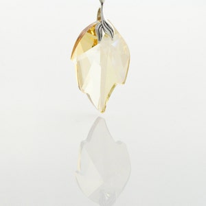 Leaf Necklace, Gold Champagne Leaf necklace, Champagne Leaf Pendant, Golden Sparkling Swarovski Crystal Leaf pendant on Sterling Silver