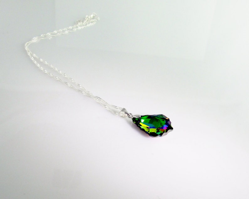 Mystic Topaz Swarovski Crystallized Baroque Electra Necklace, Bridal Jewelry, Bridesmaid Peacock Necklace, Sterling Silver 925 image 2