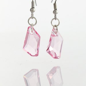 Light Pink earrings - Pink Swarovski Asymetric Crystals on sterling silver 925 & surgical steel hooks, Translucent pink crystal earrings