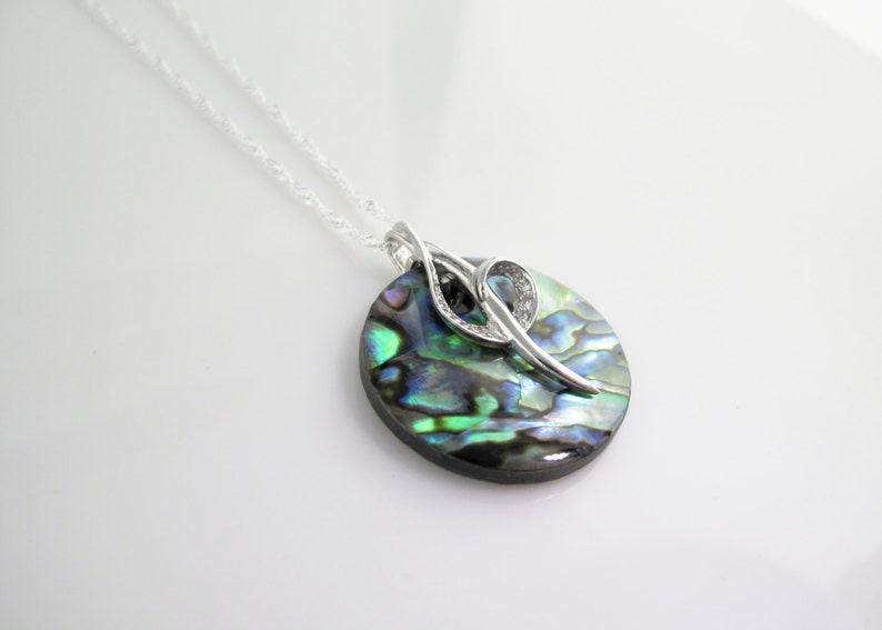 Pendentif Argent 925/1000 Et Nacre Paua/Abalone – Bleu Vert, Poinçonné, Neuf